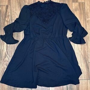 Black Crochet Lace High Neck Dress Black Gothic Dress Long Sleeve Dress